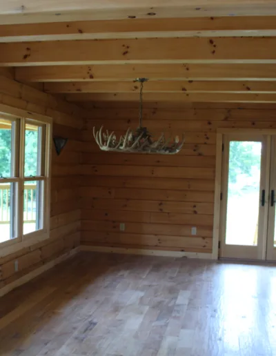 A wooden floor in a cabin.